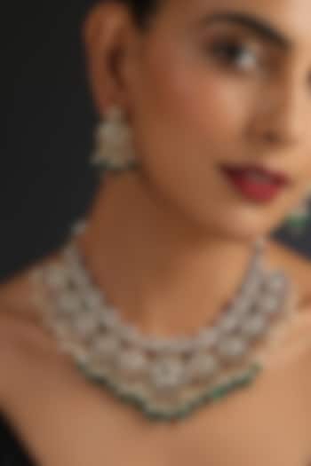 Gold Finish Kundan Polki & Jadau Necklace Set In Sterling Silver by Swabhimann Jewellery at Pernia's Pop Up Shop