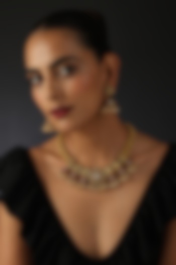 Gold Finish Kundan Polki & Jadau Necklace Set In Sterling Silver by Swabhimann Jewellery at Pernia's Pop Up Shop