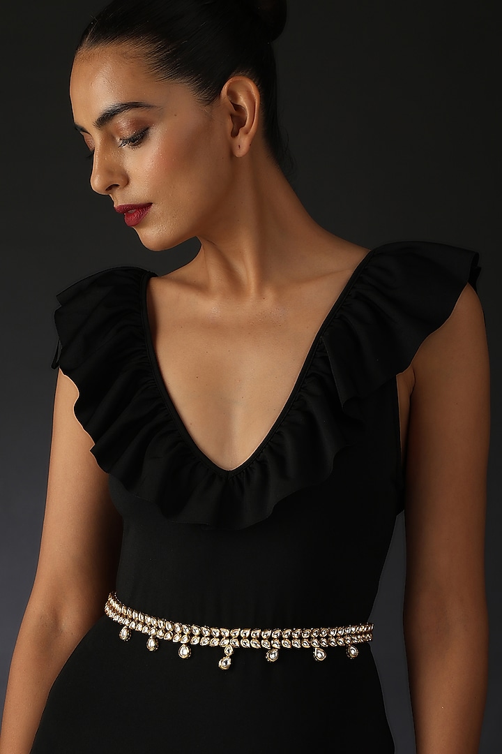 Gold Finish Kundan Polki Waist Belt by Swabhimann Jewellery at Pernia's Pop Up Shop