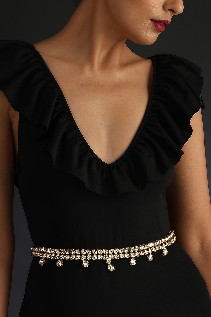 Gold Finish Kundan Polki Waist Belt by Swabhimann Jewellery at Pernia's Pop Up Shop