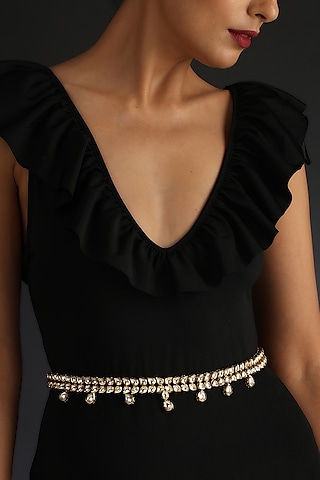 Gold Finish Kundan Polki Waist Belt by Swabhimann Jewellery
