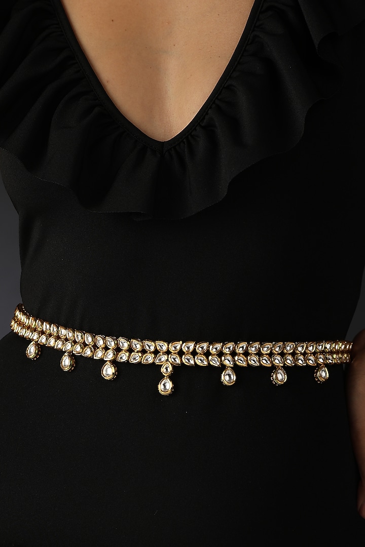 Gold Finish Kundan Polki Waist Belt by Swabhimann Jewellery at Pernia's Pop Up Shop