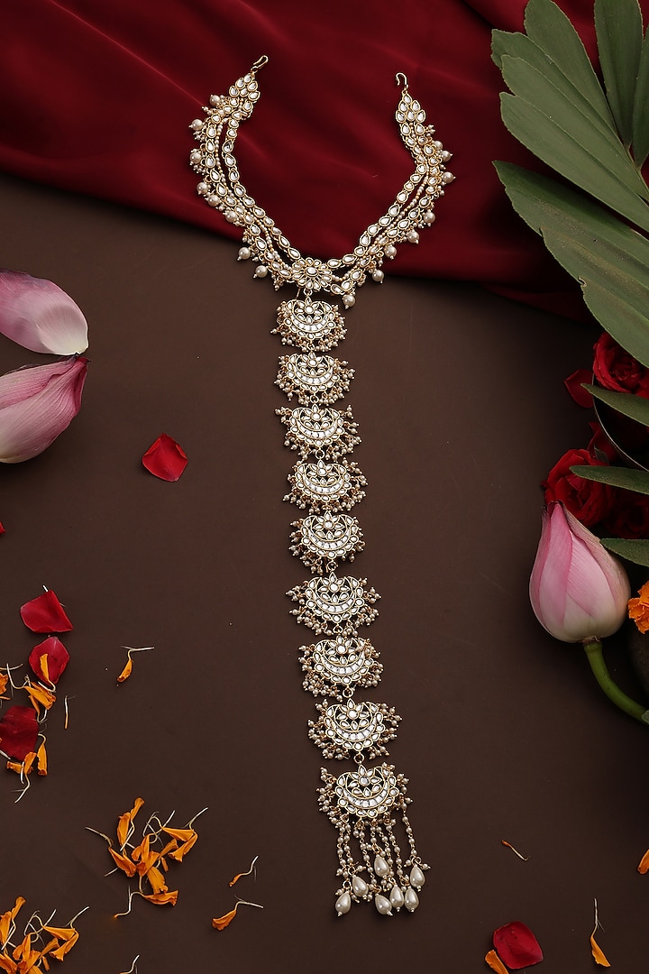 Gold Finish Kundan Polki Hair Braid Pin by Swabhimann Jewellery at Pernia's Pop Up Shop