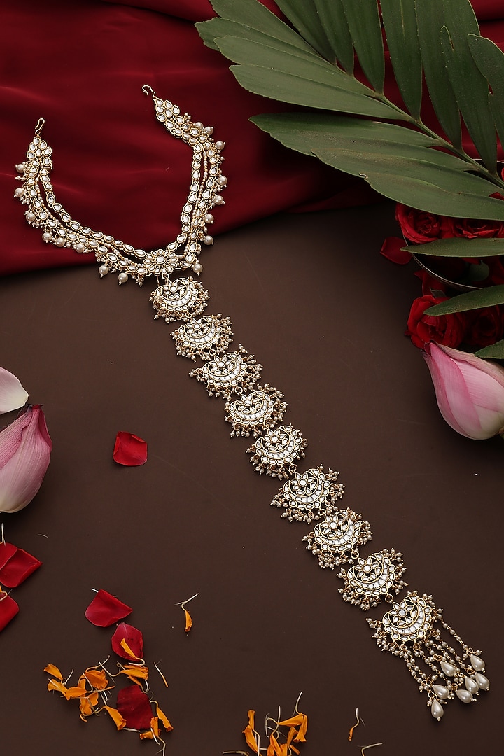 Gold Finish Kundan Polki Hair Braid Pin by Swabhimann Jewellery at Pernia's Pop Up Shop