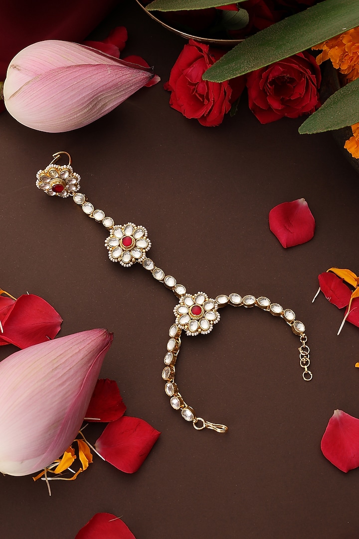 Gold Finish Kundan Polki & Red Stone Haathphool by Swabhimann Jewellery at Pernia's Pop Up Shop
