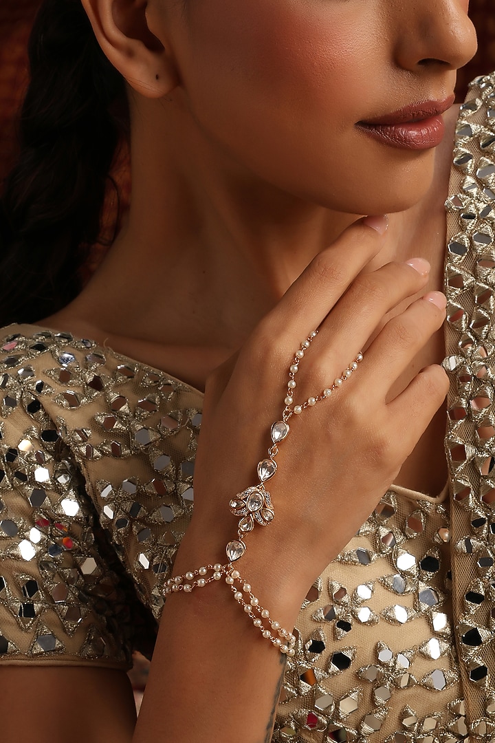 Rose Gold Finish Kundan Polki Haathphool by Swabhimann Jewellery at Pernia's Pop Up Shop