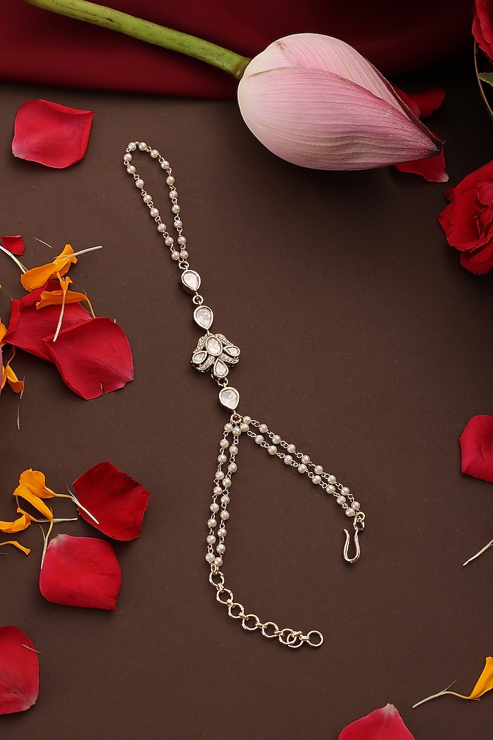 Rose Gold Finish Kundan Polki Haathphool by Swabhimann Jewellery at Pernia's Pop Up Shop