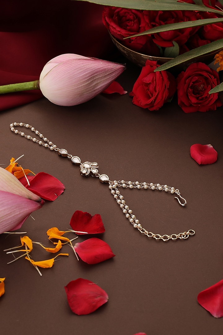 Rose Gold Finish Kundan Polki Haathphool by Swabhimann Jewellery at Pernia's Pop Up Shop