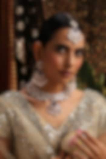 Rose Gold Finish Kundan Polki & Blue Stone Necklace Set by Swabhimann Jewellery at Pernia's Pop Up Shop