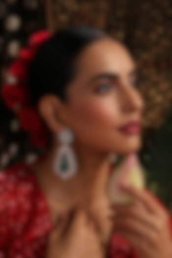 Rose Gold Finish Kundan Polki & Emerald Stone Dangler Earrings by Swabhimann Jewellery at Pernia's Pop Up Shop