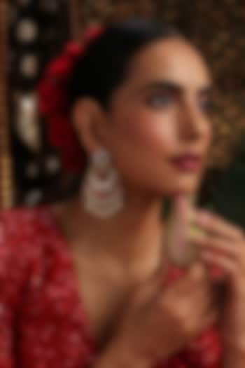 Gold Finish Red Kundan Polki Chandbali Earrings by Swabhimann Jewellery at Pernia's Pop Up Shop