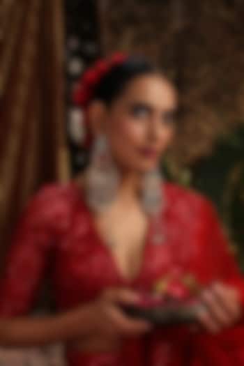 Gold Finish Kundan Polki & Rose Quartz Stone Chandbali Earrings by Swabhimann Jewellery at Pernia's Pop Up Shop