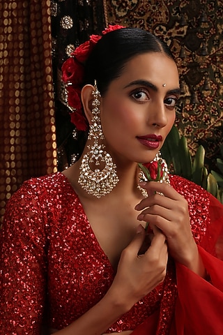 Gold Finish Kundan Polki Chandbali Earrings by Swabhimann Jewellery
