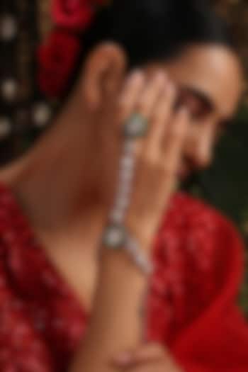 Rose Gold Finish Kundan Polki & Green Stone Haathphool by Swabhimann Jewellery at Pernia's Pop Up Shop