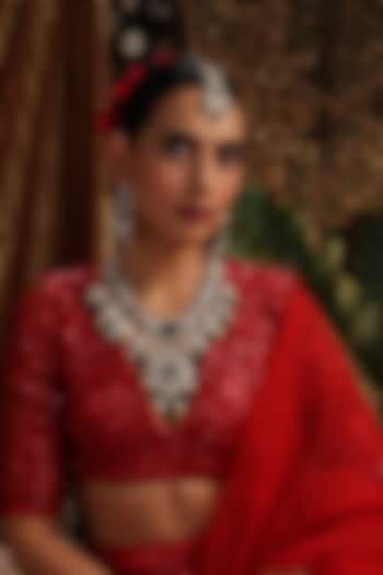 Gold Finish Kundan Polki & Emerald Stone Long Necklace Set by Swabhimann Jewellery at Pernia's Pop Up Shop