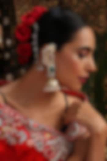 Gold Finish Kundan Polki & Green Stone Jhumka Earrings by Swabhimann Jewellery at Pernia's Pop Up Shop