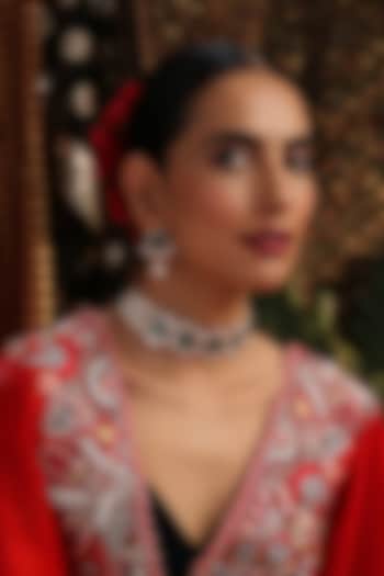 Gold Finish Kundan Polki & Emerald Stone Choker Necklace Set by Swabhimann Jewellery at Pernia's Pop Up Shop