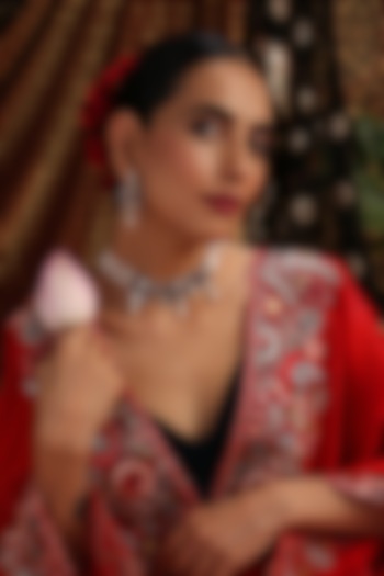 Gold Finish Red Stone & Kundan Polki Choker Necklace Set by Swabhimann Jewellery at Pernia's Pop Up Shop