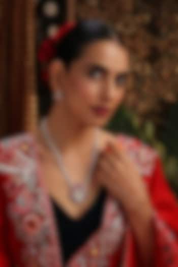 Rose Gold Finish Pink Kundan Polki Pendant Necklace Set by Swabhimann Jewellery at Pernia's Pop Up Shop