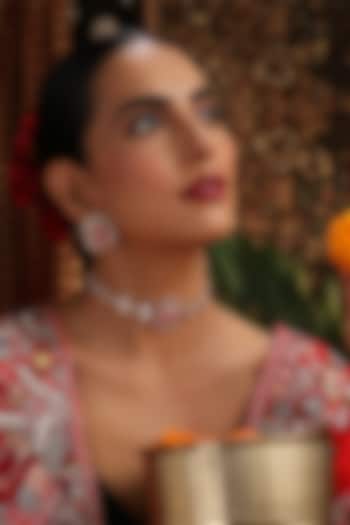 Rose Gold Finish Pink Stone & Kundan Polki Choker Necklace Set by Swabhimann Jewellery at Pernia's Pop Up Shop