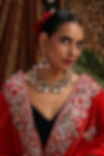 Gold Finish Multi-Colored Kundan Polki & Zirconia Necklace Set by Swabhimann Jewellery at Pernia's Pop Up Shop