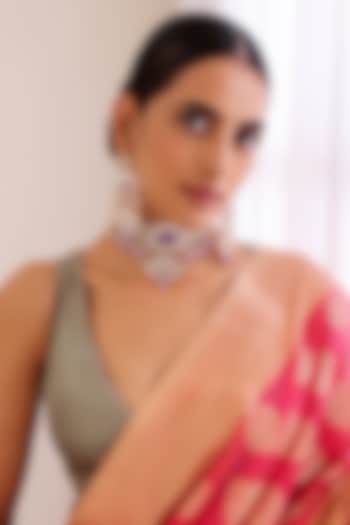 Rose Gold Finish Purple Kundan Polki Choker Necklace Set by Swabhimann Jewellery at Pernia's Pop Up Shop