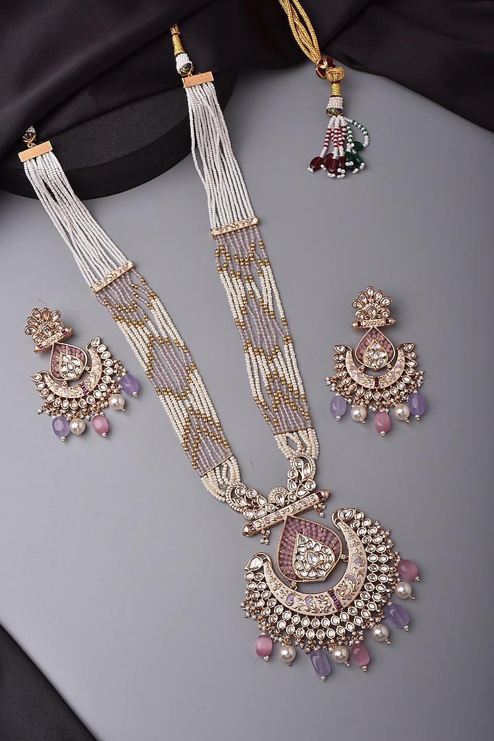 Rose Gold Finish Kundan Polki Pearl Long Necklace Set by Swabhimann  Jewellery at Pernia's Pop Up Shop