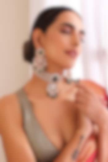 Rose Gold Finish Kundan Polki Choker Necklace Set by Swabhimann Jewellery at Pernia's Pop Up Shop