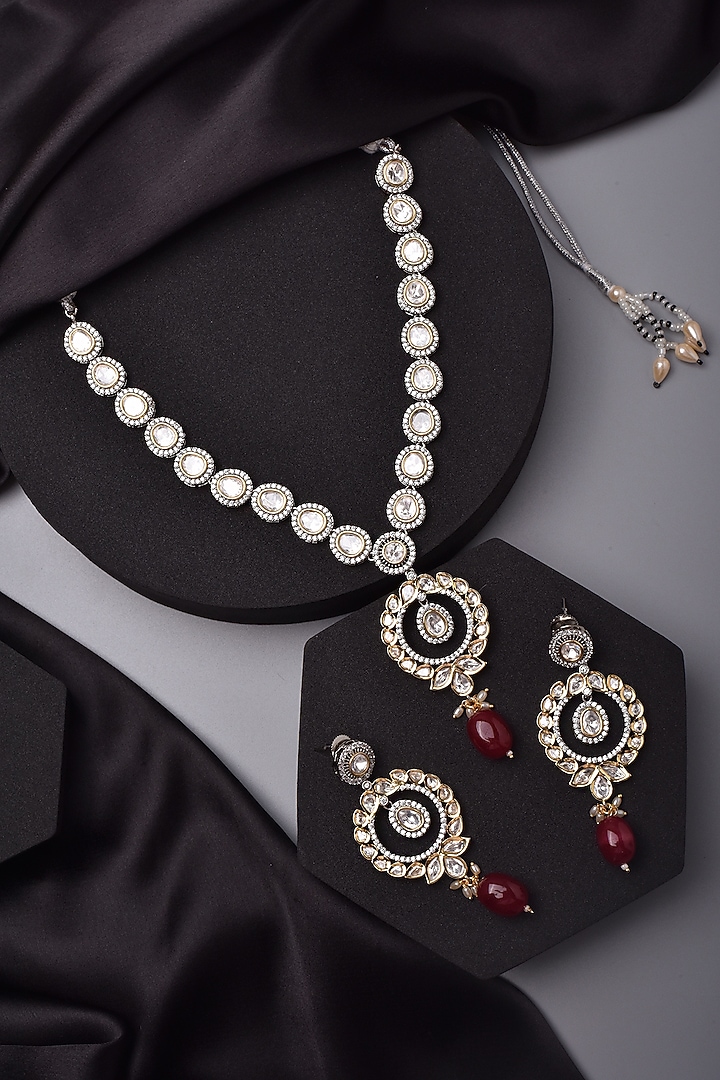 White Finish Kundan Polki Long Necklace Set by Swabhimann Jewellery at Pernia's Pop Up Shop