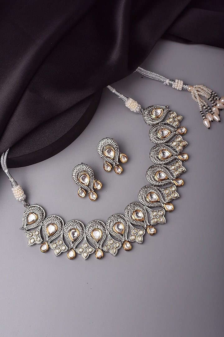 White Finish Kundan Polki Necklace Set by Swabhimann Jewellery at Pernia's Pop Up Shop