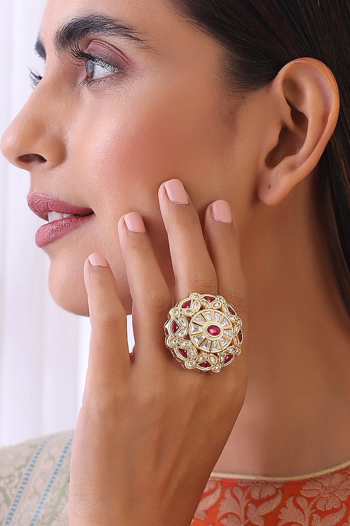 Gold Finish Kundan Polki Ring by Swabhimann Jewellery at Pernia's Pop Up Shop