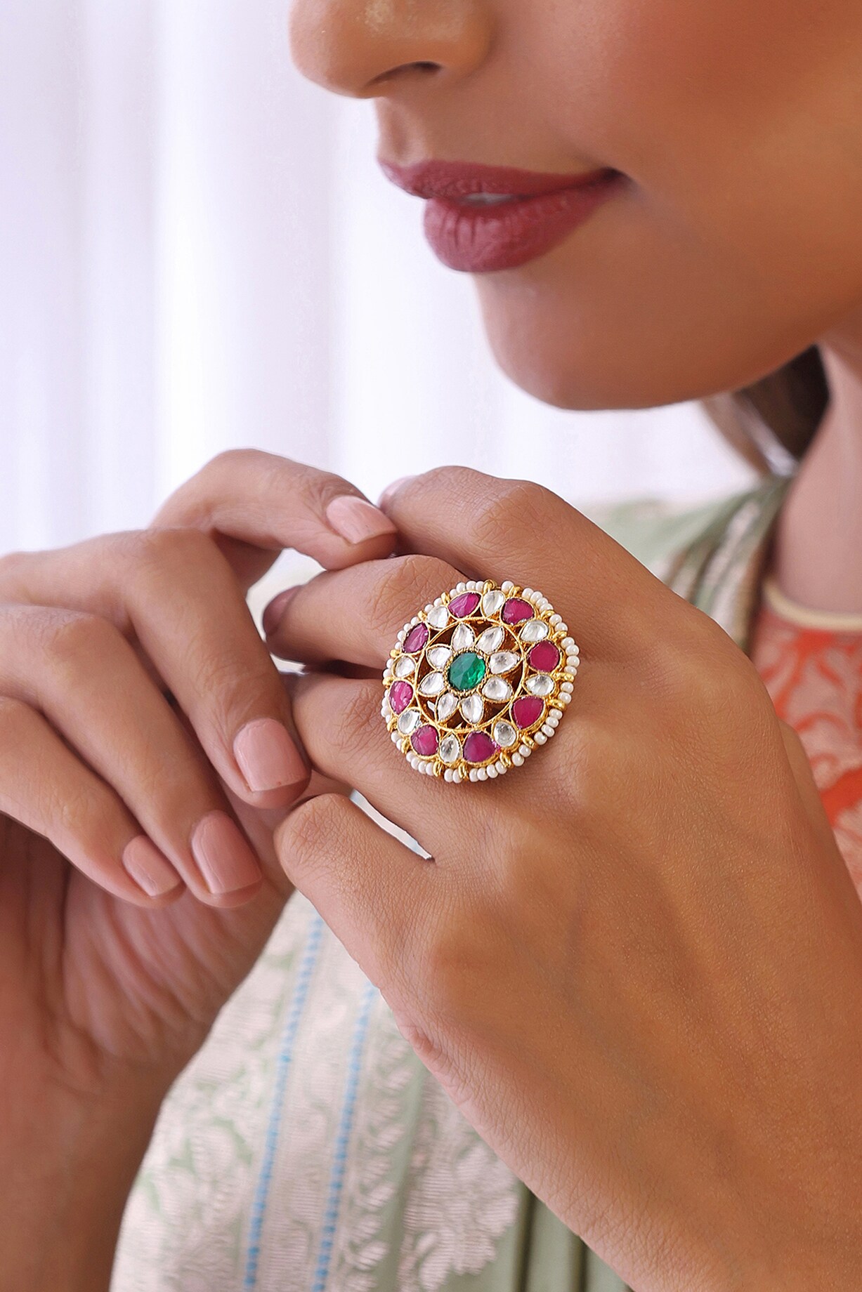 Gold Finish Kundan Polki Ring by Swabhimann Jewellery at Pernia's Pop Up  Shop