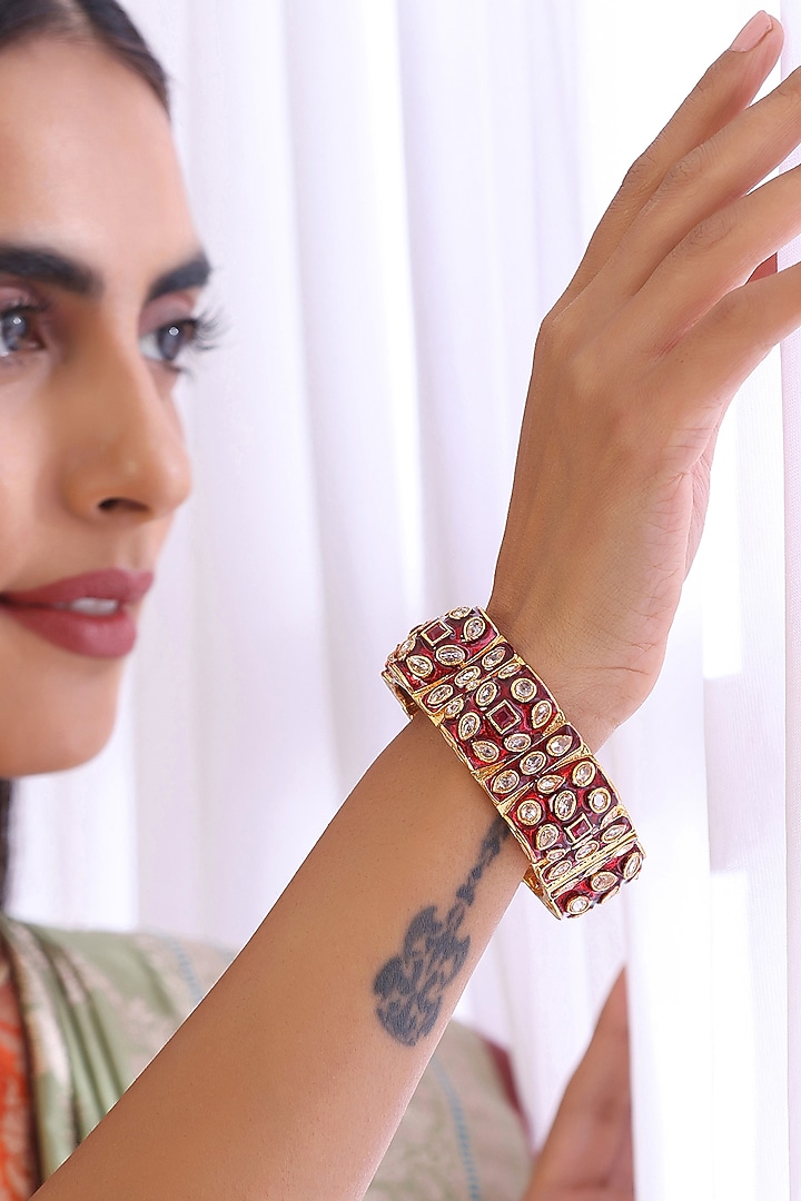 Gold Finish Kundan Polki Kada by Swabhimann Jewellery at Pernia's Pop Up Shop