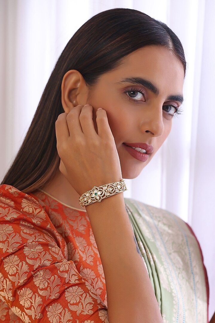 Rose Gold Finish Kundan Polki Bracelet by Swabhimann Jewellery at Pernia's Pop Up Shop
