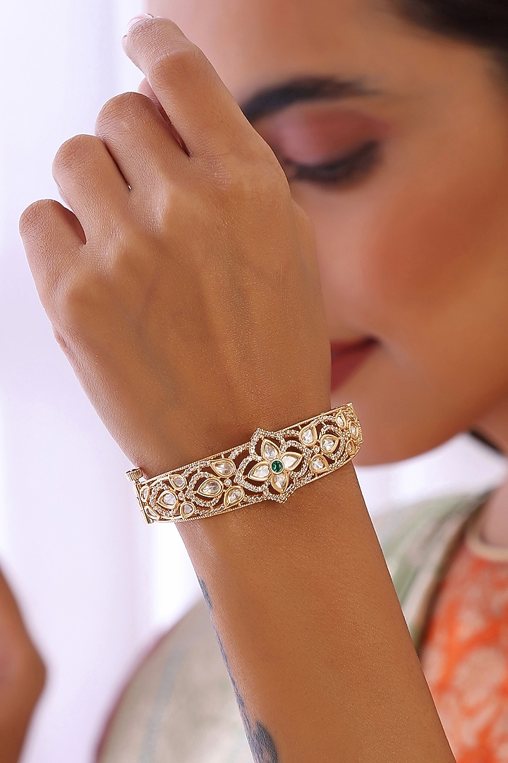 Rose Gold Finish Kundan Polki Bracelet by Swabhimann Jewellery at Pernia's Pop Up Shop