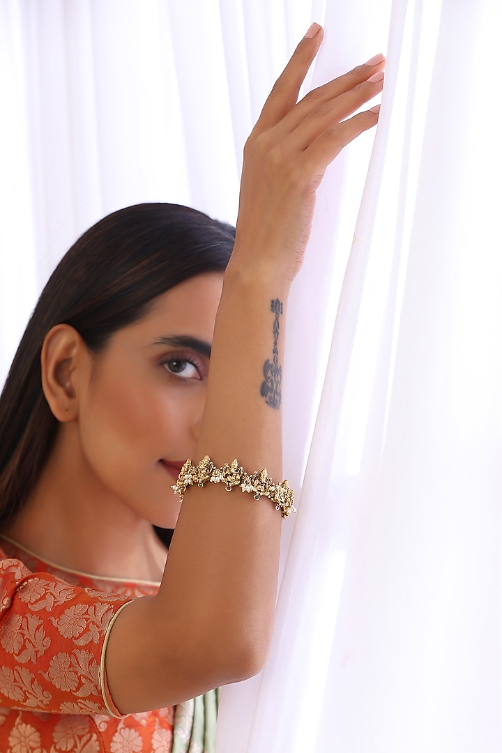 Gold Finish Kundan Polki Bangle by Swabhimann Jewellery at Pernia's Pop Up Shop
