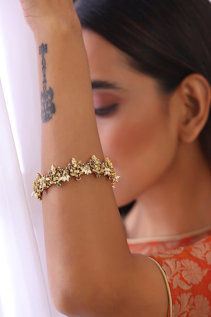 Gold Finish Kundan Polki Bangle by Swabhimann Jewellery at Pernia's Pop Up Shop
