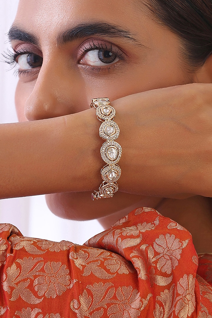 Rose Gold Finish Kundan Polki Bracelet by Swabhimann Jewellery at Pernia's Pop Up Shop