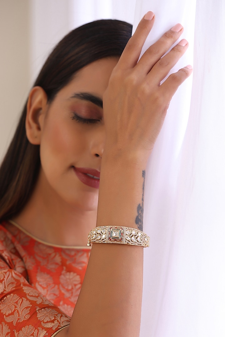 Rose Gold Finish Kundan Polki Bracelet by Swabhimann Jewellery at Pernia's Pop Up Shop