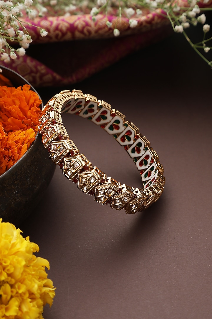 Gold Finish Kundan Polki Kada by Swabhimann Jewellery at Pernia's Pop Up Shop