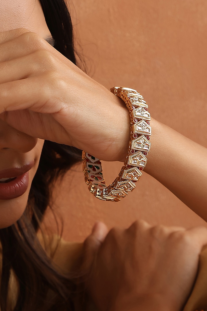 Gold Finish Kundan Polki Kada by Swabhimann Jewellery at Pernia's Pop Up Shop