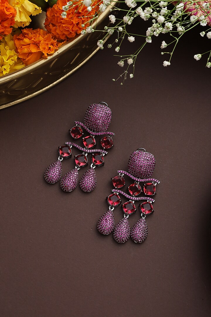 Black Rhodium Finish Magenta Zircon Dangler Earrings by Swabhimann Jewellery at Pernia's Pop Up Shop
