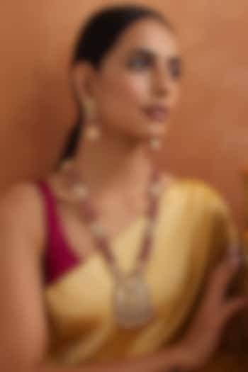 Gold Finish Ruby Stone Long Temple Necklace Set by Swabhimann Jewellery at Pernia's Pop Up Shop