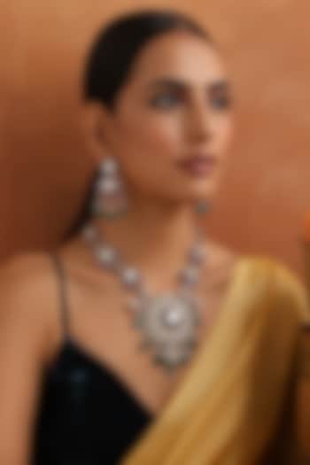 Rose Gold Finish Multi-Colored Kundan Polki Long Pendant Necklace Set by Swabhimann Jewellery at Pernia's Pop Up Shop