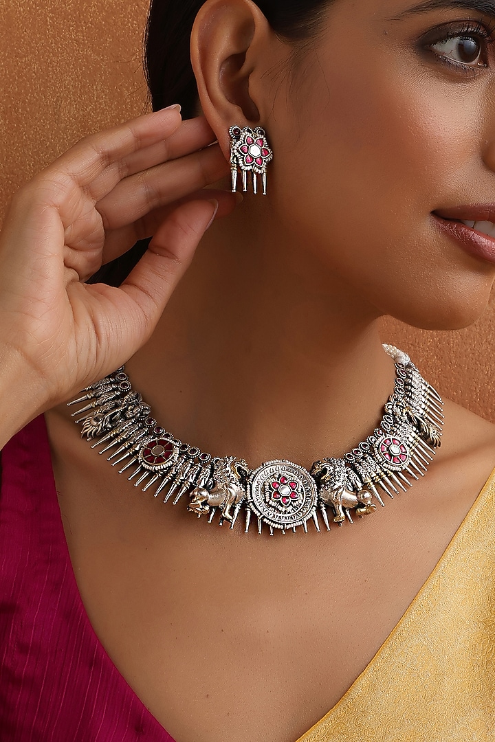White Finish Kundan Polki Jadau Necklace Set by Swabhimann Jewellery at Pernia's Pop Up Shop