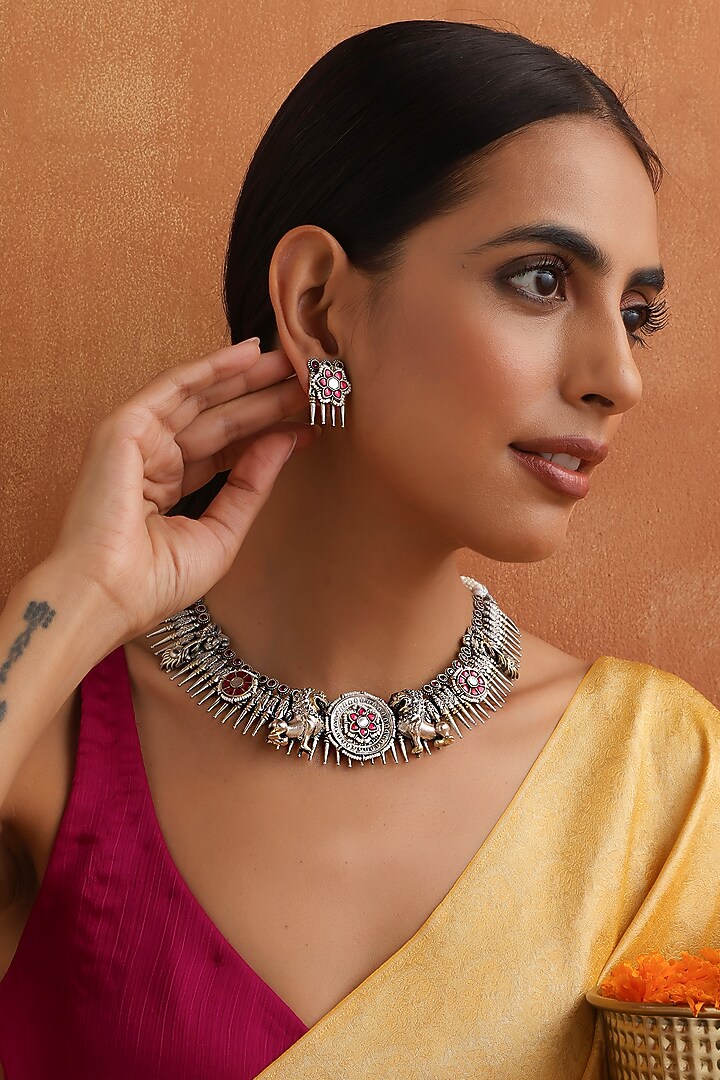 White Finish Kundan Polki Jadau Necklace Set by Swabhimann Jewellery at Pernia's Pop Up Shop