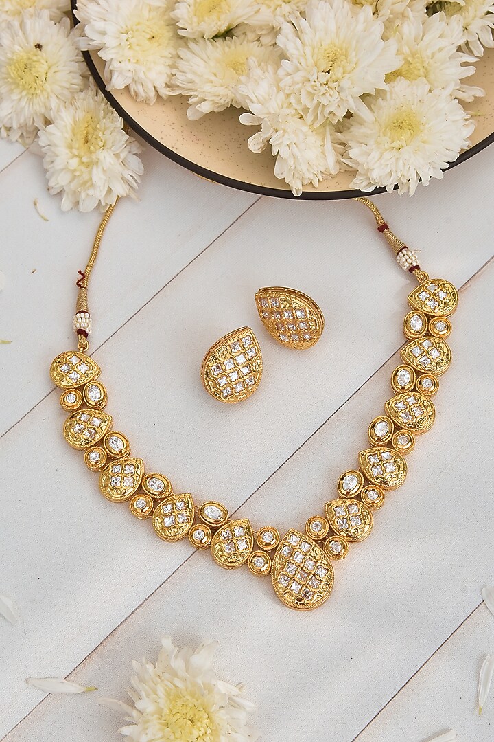 Gold Finish Kundan Polki Necklace Set by Swabhimann Jewellery at Pernia's Pop Up Shop
