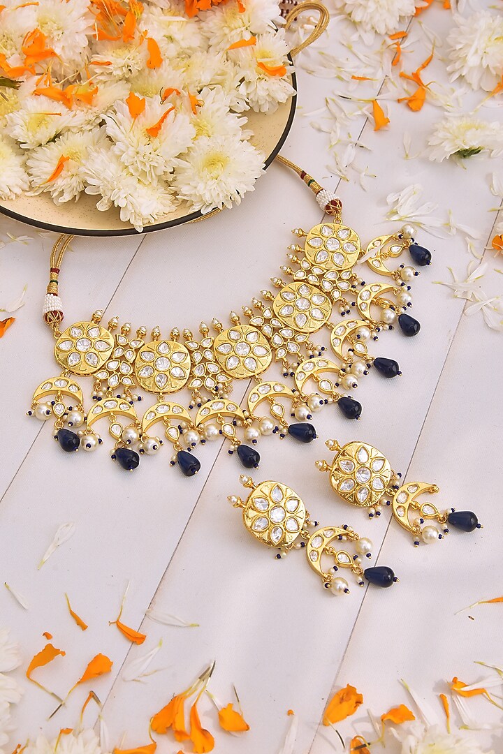 Gold Finish Pearl Choker Necklace Set by Swabhimann Jewellery at Pernia's Pop Up Shop