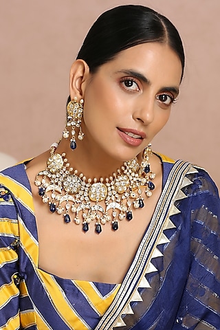 Gold Finish Pearl Choker Necklace Set by Swabhimann Jewellery