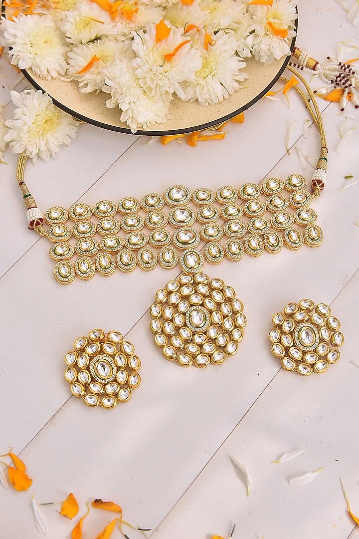 Gold Finish Handcrafted Choker Necklace Set by Swabhimann Jewellery at Pernia's Pop Up Shop